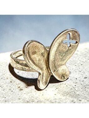 Vintage Sterling Silver Butterfly Ring Signed SX Size 8 Large Statement Piece 8.